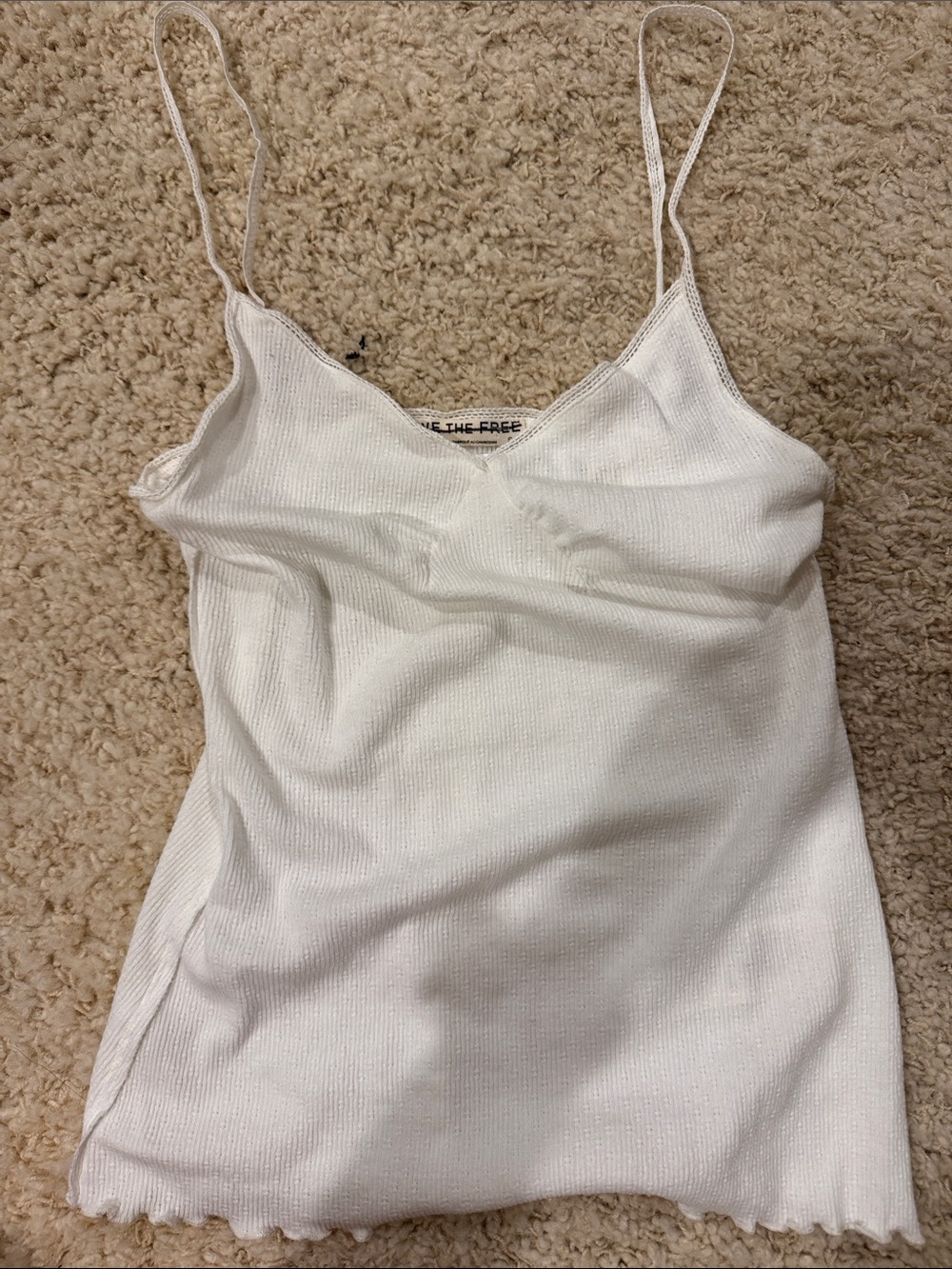 Free People Off-White Ribbed Spaghetti Strap Cami